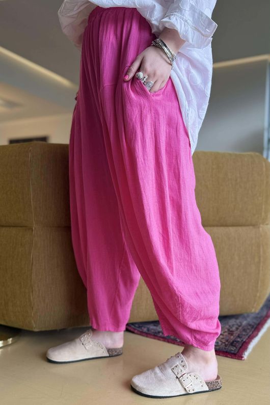 Noa Linen Blend Sia Barrel Trouser Hot Pink
